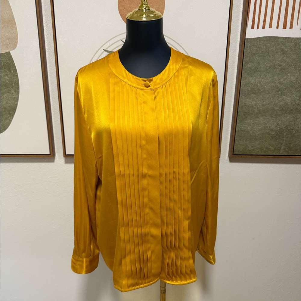 Vintage Jason Prescott Yellow Long Sleeve Blouse with Pleated Front